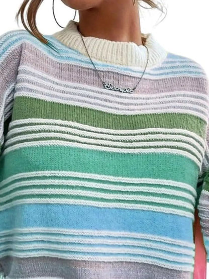 Rainbow Striped Drop Shoulder Oversized Sweater