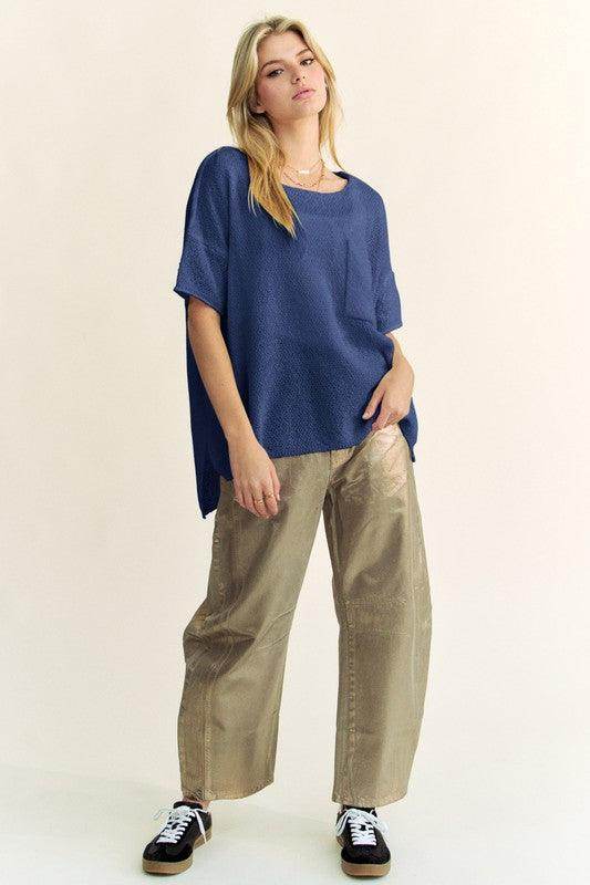 Davi &amp; Dani High-Low Round Neck Knit Top for Women