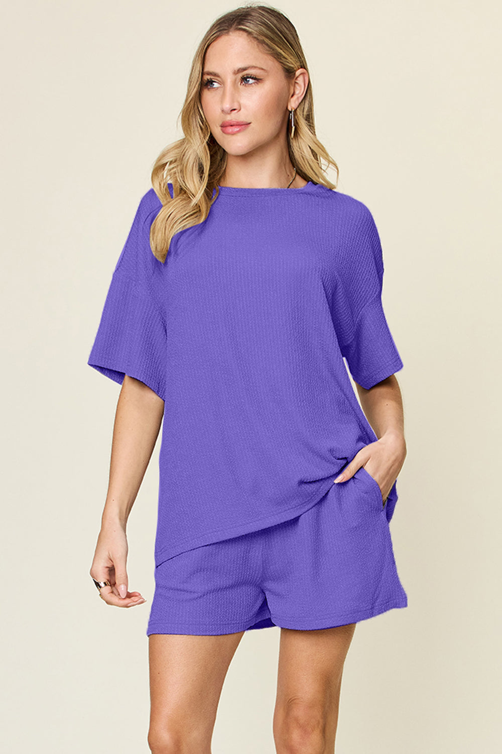 Slightly Stretchy Round Neck T-Shirt &amp; Shorts Set