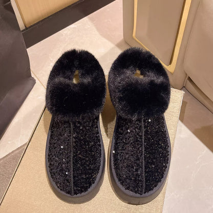Sequin Round Toe Platform Boots