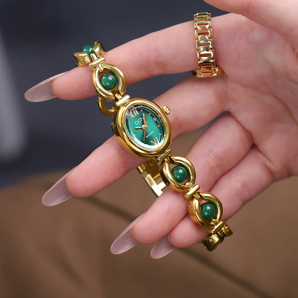 Gedi National Style Emerald Good-looking Bracelet Watch Niche High-grade Light Luxury Shell Pearls Exquisite Women&