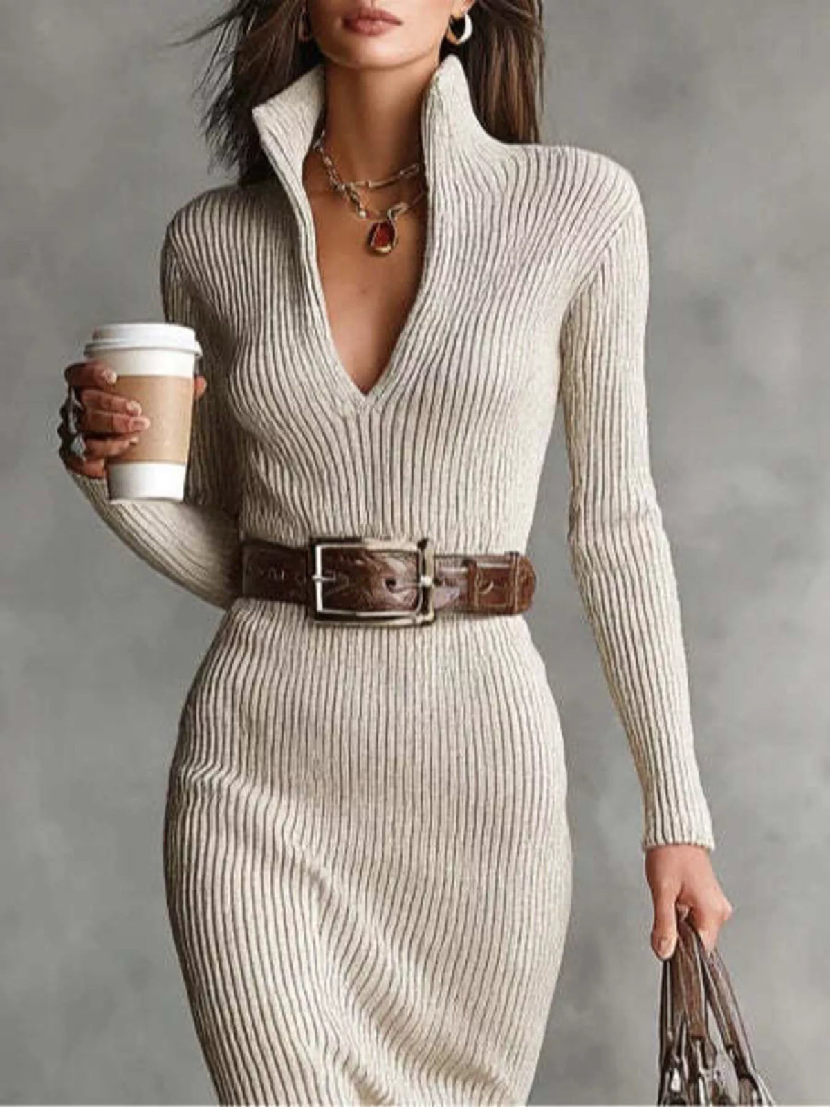 Full Size Ribbed Knit Turtleneck Sweater Dress Plus Size