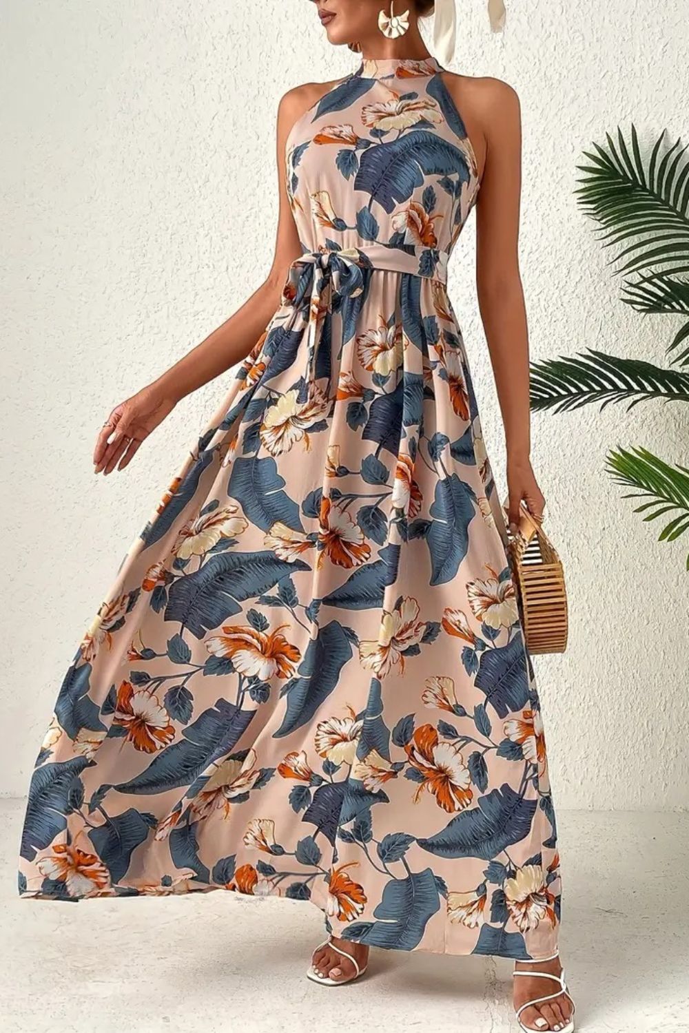Elegant Floral Sleeveless Dress Lightweight &amp; Feminine Summer Essential Beautiful Print Dress