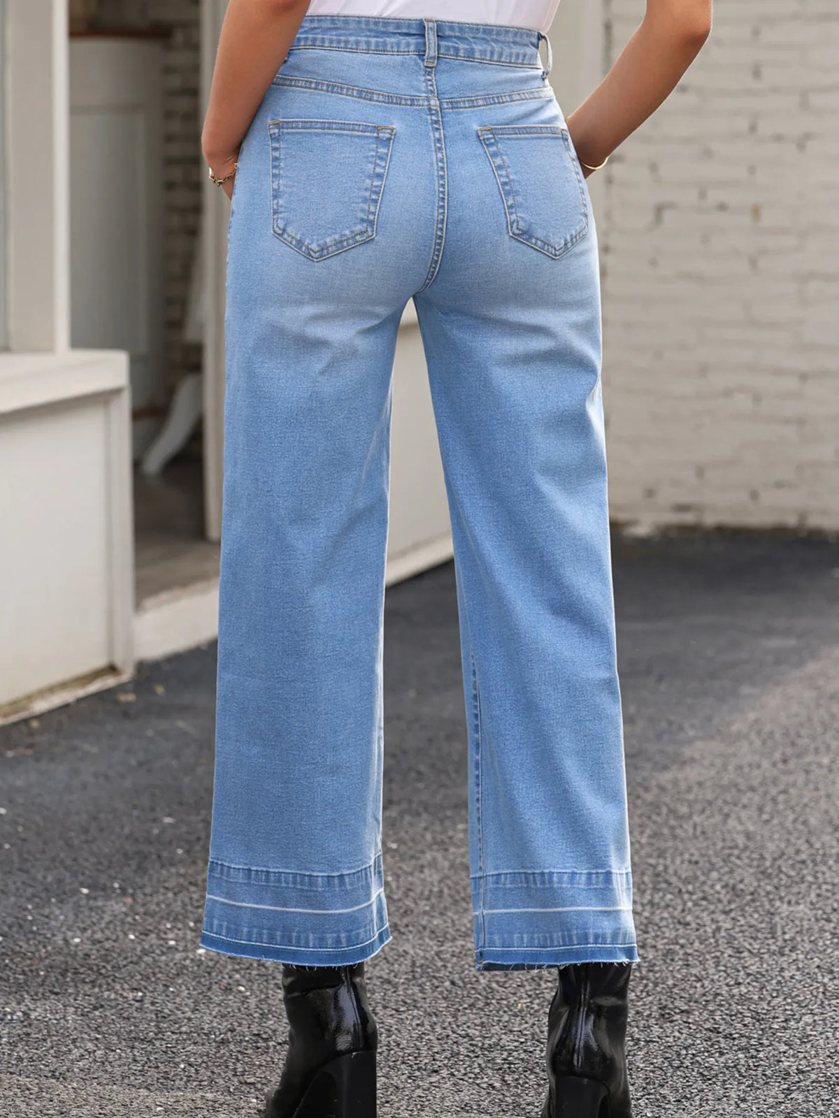 High Waist Wide Leg Washed Jeans