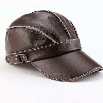 Korean-style Trendy Unisex Top-layer Cowhide For Autumn And Winter Fashionable And Casual Baseball Cap