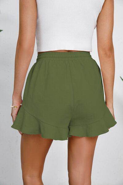 Full Size Drawstring Ruffle Hem Shorts for Women