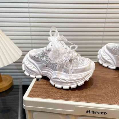 Pearl Lace Bow Baby Girl Daddy Shoes
