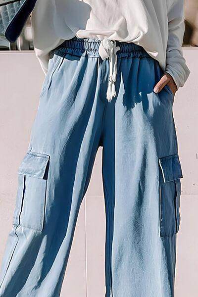 Drawstring Cargo Pocket Wide Leg Jeans for All-Day Comfort
