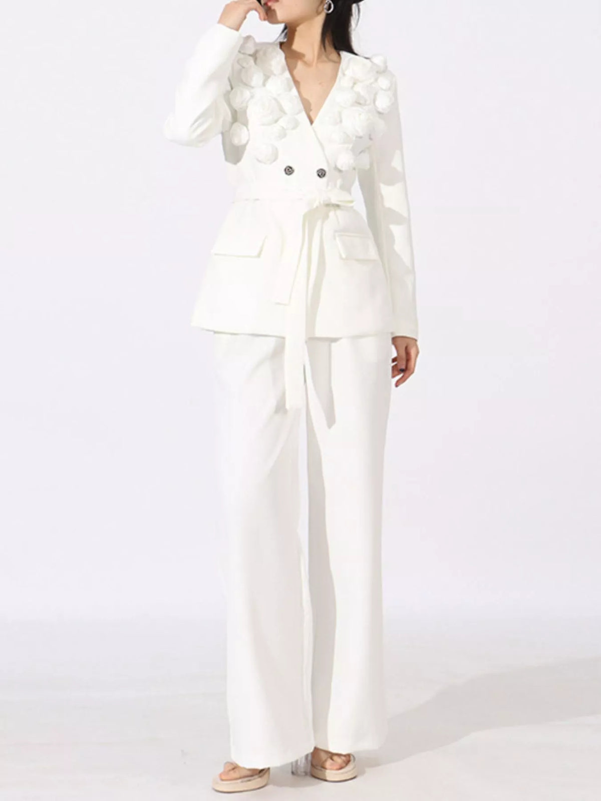 Flower Long Sleeve Blazer and Pants Set