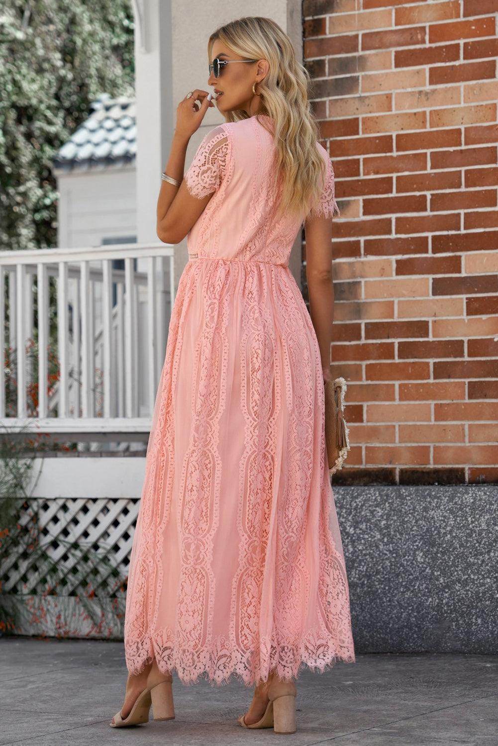Scalloped Trim Lace Plunge Dress for Elegant Occasions