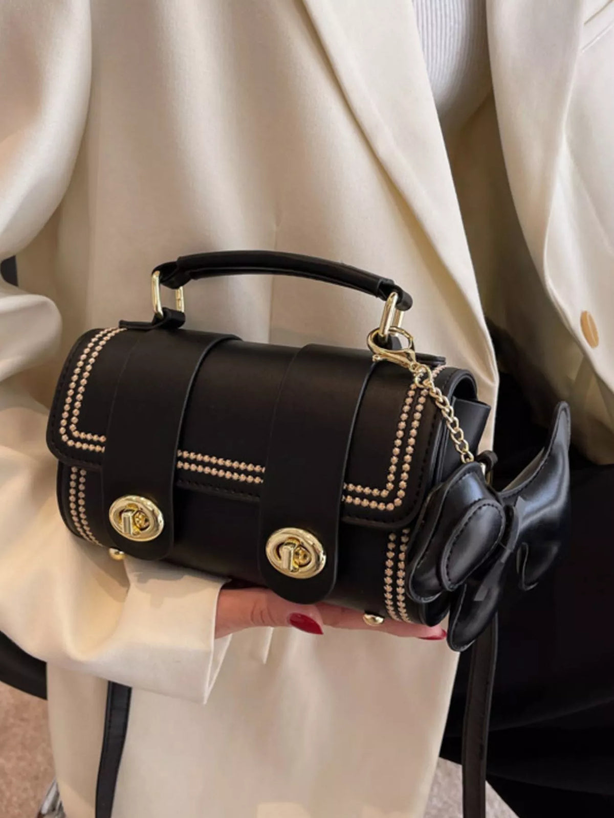 Leather Crossbody Bag with Charm