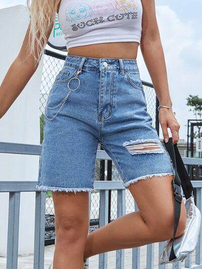 Distressed Raw Hem Denim Shorts for Women Casual Style