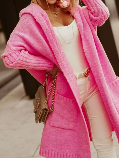 Full Size Hooded Knit Open Front Cardigan Plus Size