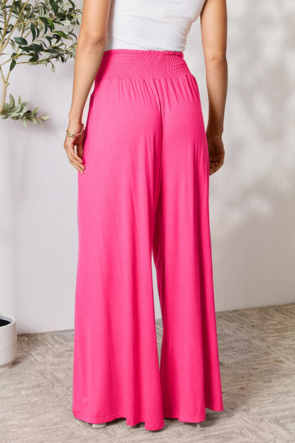Smocked High-Waist Wide Leg Pants