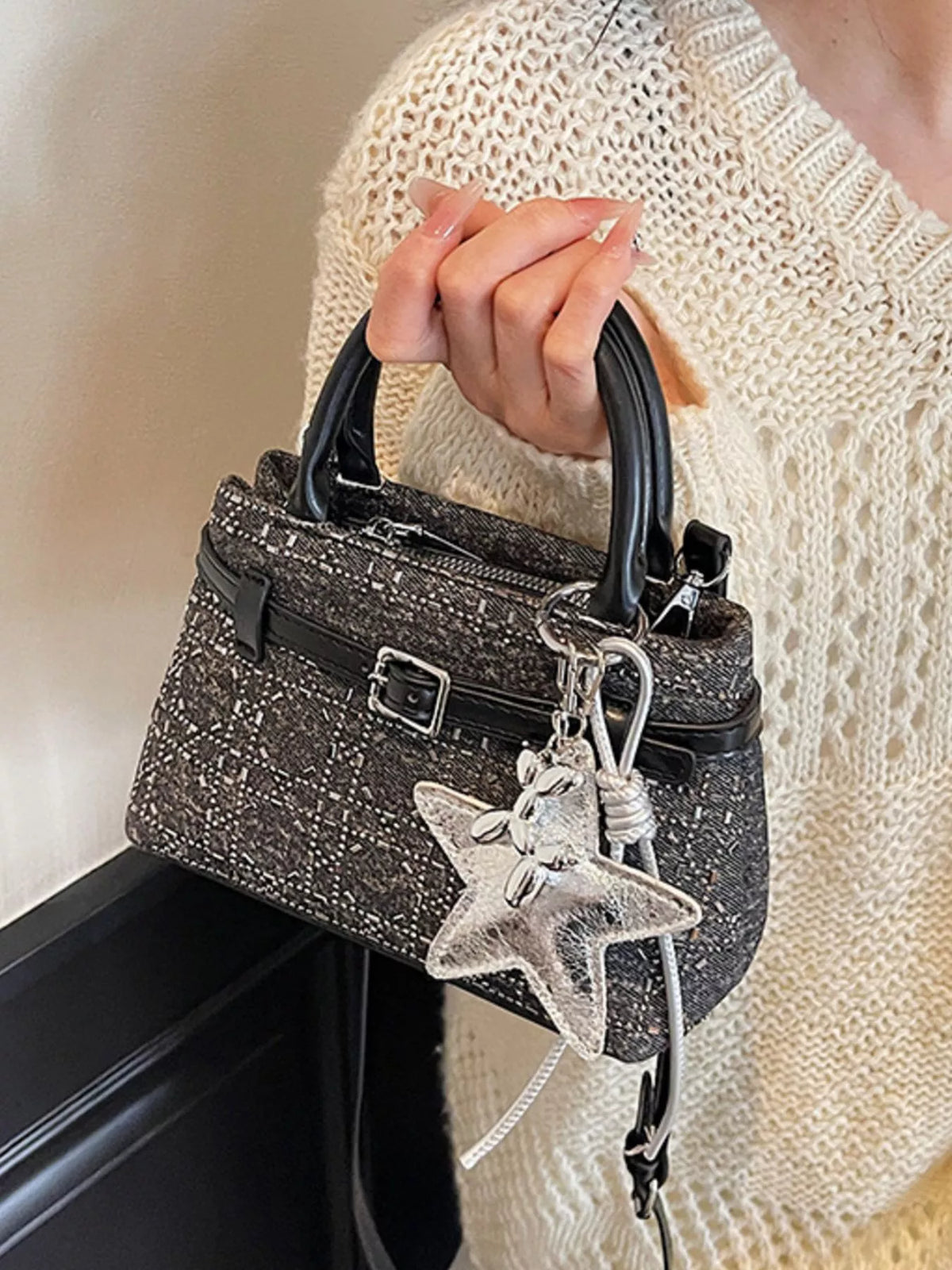 Texture Star Charm Crossbody Bag