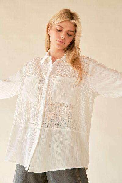 Davi &amp; Dani Crinkled Jacquard Button Down Shirt for Women