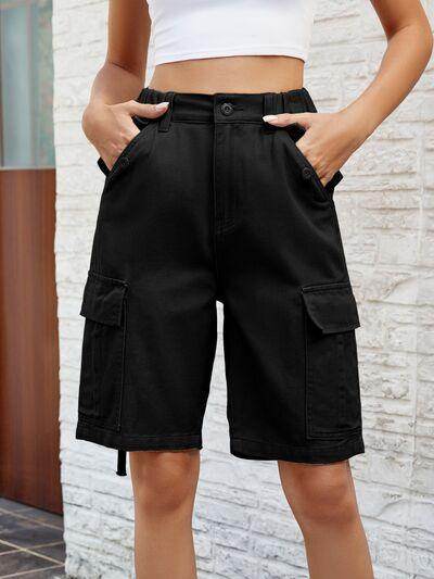 High Waist Denim Shorts with Pockets for Women