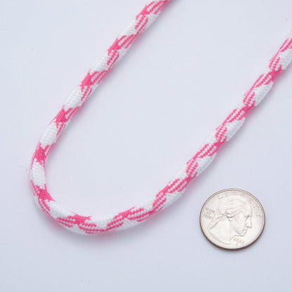 5mm Pink-White Braided Summer Sport Cord Necklace Bracelet Finding by Yard | Roll-1629