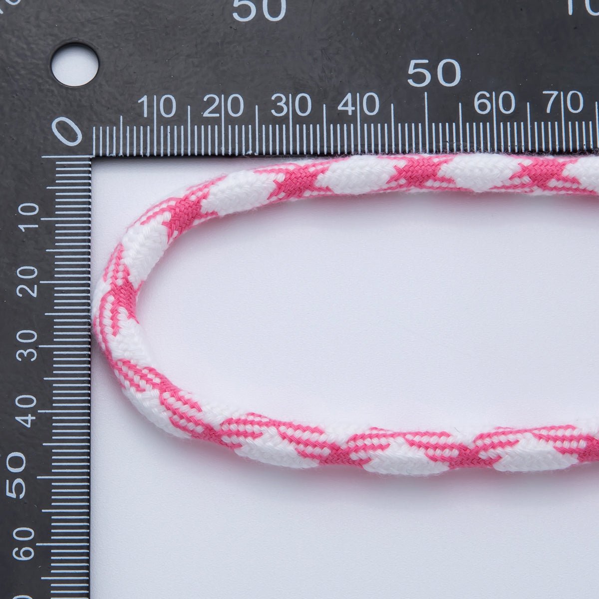 5mm Pink-White Braided Summer Sport Cord Necklace Bracelet Finding by Yard | Roll-1629