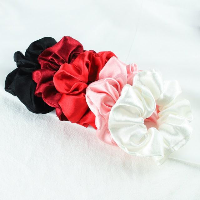 5PCS/Lot Fashion Silk Satin Scrunchies Headband Large Elastic Rubber Hair Band Women Fashion Hair Scrunchies Ponytail Holder Accessories for Women And Girls