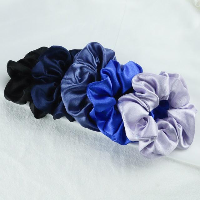 5PCS/Lot Fashion Silk Satin Scrunchies Headband Large Elastic Rubber Hair Band Women Fashion Hair Scrunchies Ponytail Holder Accessories for Women And Girls