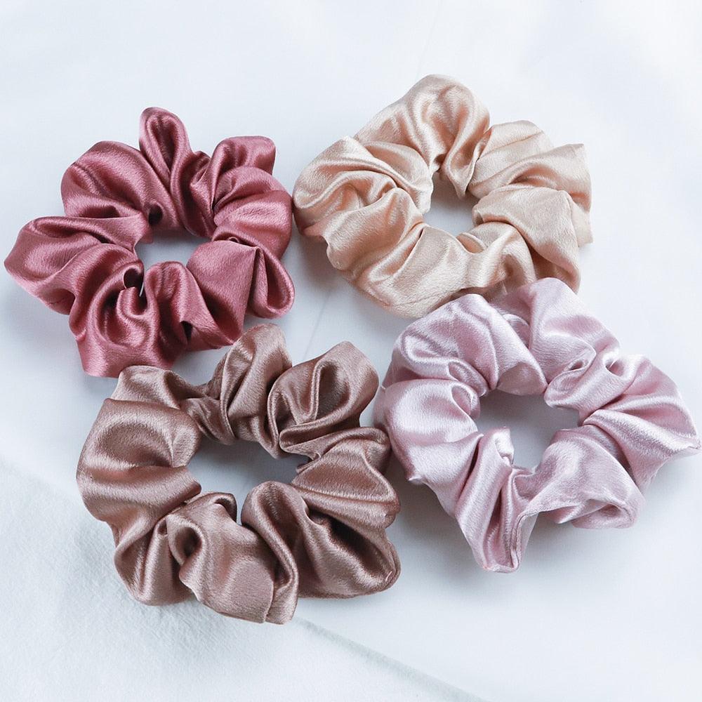5PCS/Lot Fashion Silk Satin Scrunchies Headband Large Elastic Rubber Hair Band Women Fashion Hair Scrunchies Ponytail Holder Accessories for Women And Girls