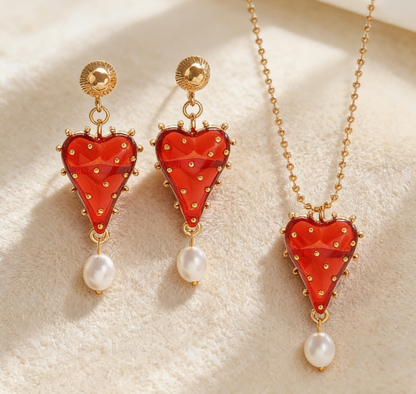Palace Sheer Tassel Heart &amp; Strawberry Earring Set