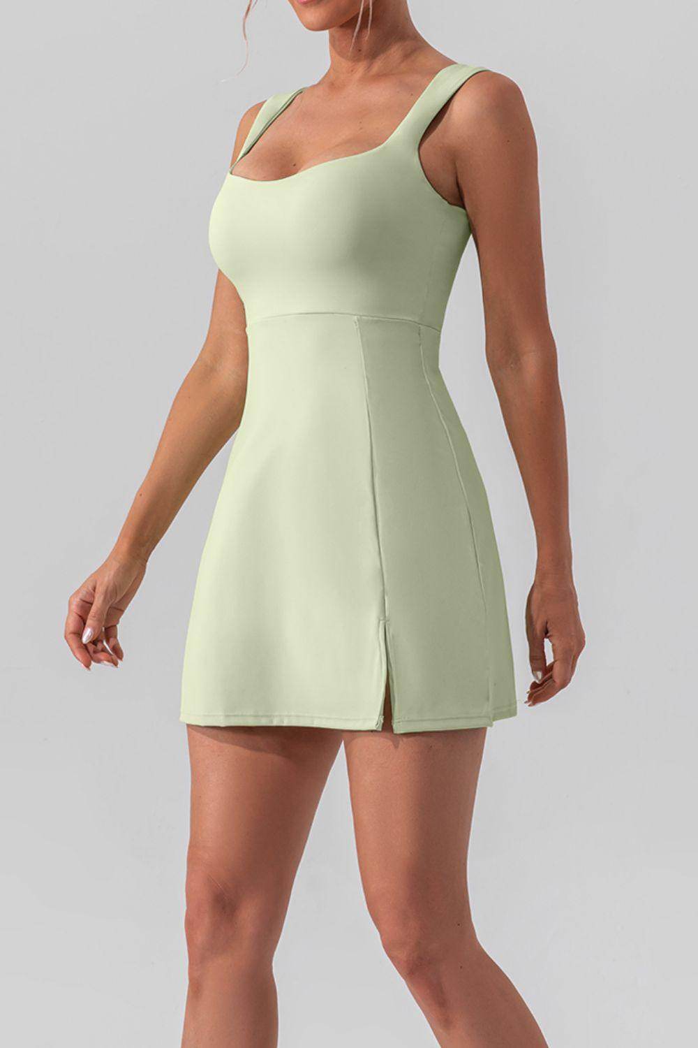 Square Neck Sleeveless Slit Mini Active Dress for Women
