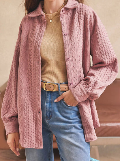 Cable Texture Puff Sleeve Loose Shacket