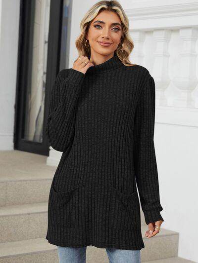 Ribbed Mock Neck Long Sleeve T-Shirt for Women Stylish Wear