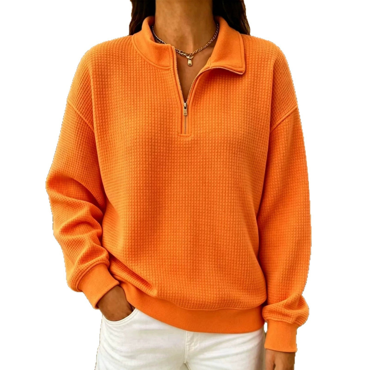 Solid Color Stand Collar Long-sleeve Zipper Stitching Women&