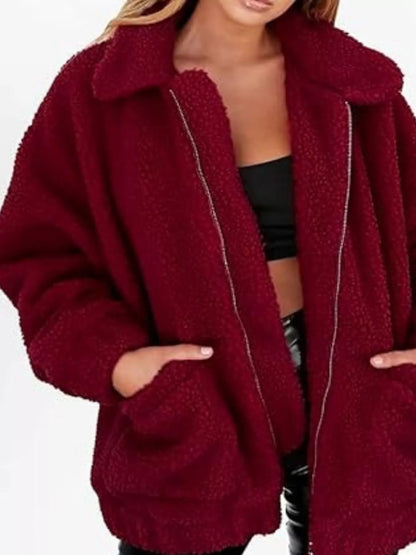 Full Size Cozy Fleece Zip Up Jacket Plus Size