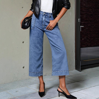 French-style Slimming Straight-leg Cropped Wide-leg Pants