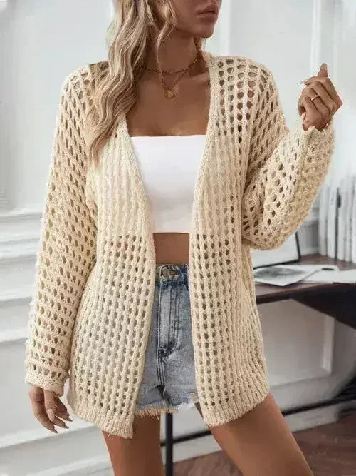 Openwork Open Front Long Sleeve Cardigan