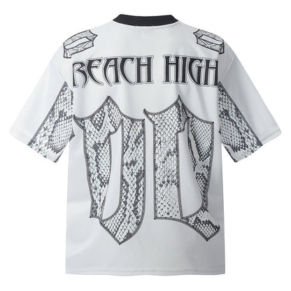 Snake Scale Design Mesh Jersey Short Sleeve T-shirt Loose