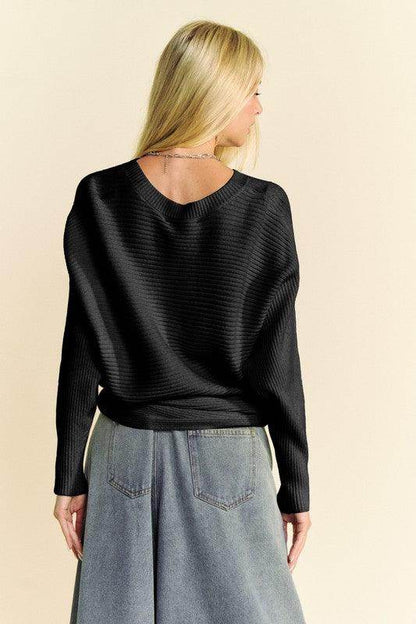 Davi &amp; Dani Round Neck Batwing Sleeve Sweater for Women