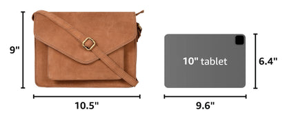 Leather Flapover Crossbody Handbag Purse for Women with Adjustable Strap &amp; Overflap Snap Closure Tote/Bag