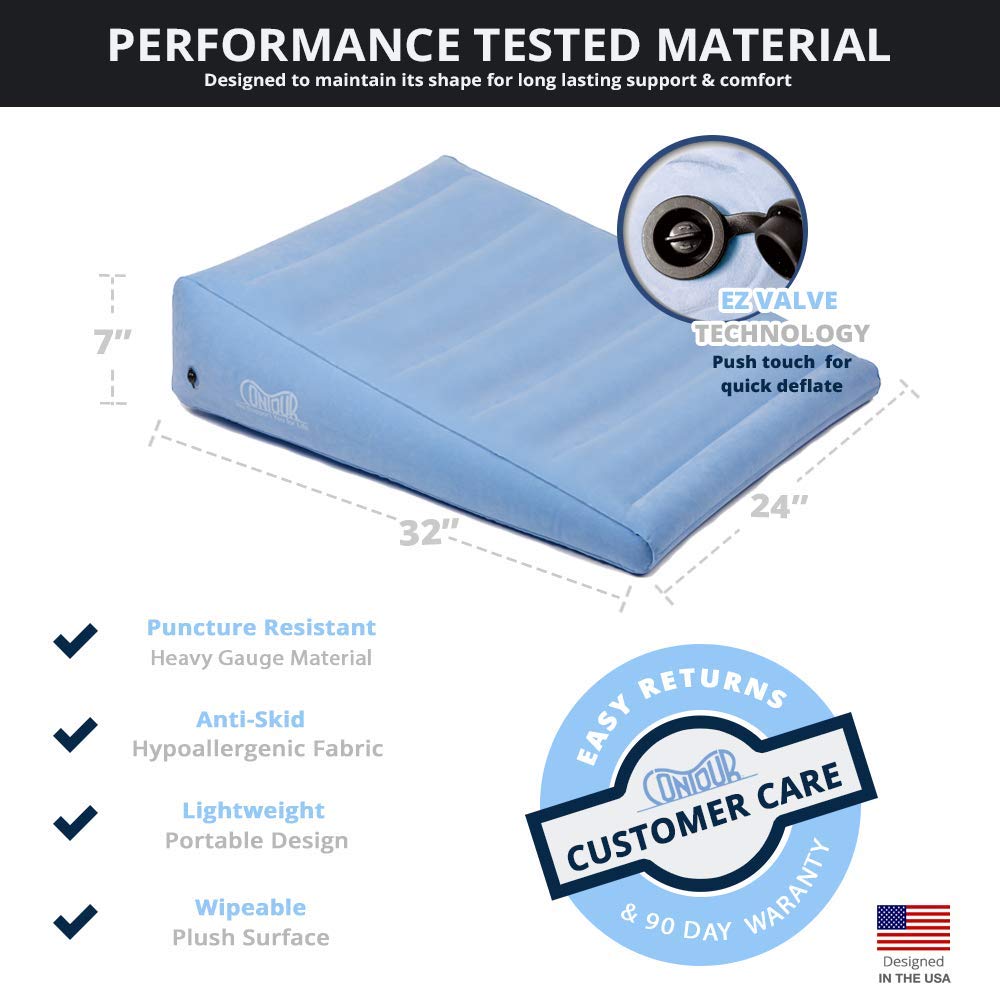 Contour Inflatable Back Support Relief Bed Wedge Cushion - Extended Length, Gradual Incline Wedge, (32 x 24 x 7)