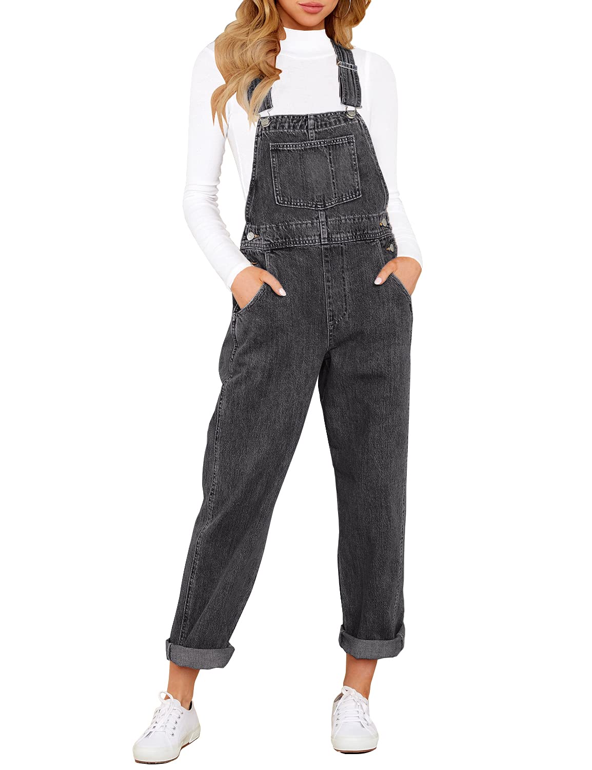 Denim Bib Overalls - Adjustable Loose Fit Jeans Jumpsuit for Women