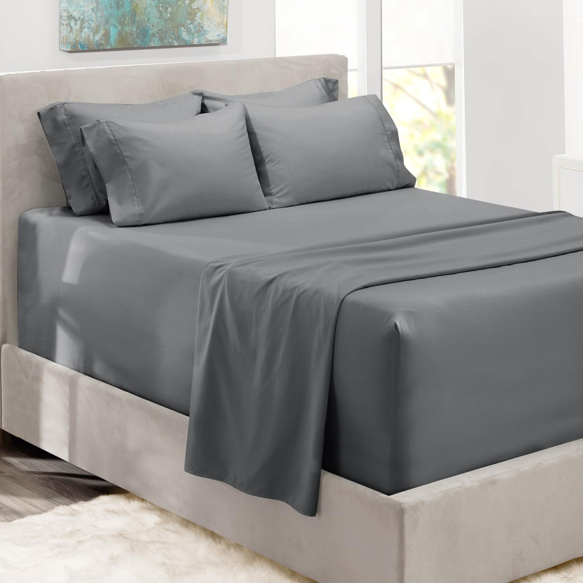 King Size Deep Pocket Sheet Set 6 Piece - Extra Deep Fitted Sheets 18-24 Inch Microfiber Linen