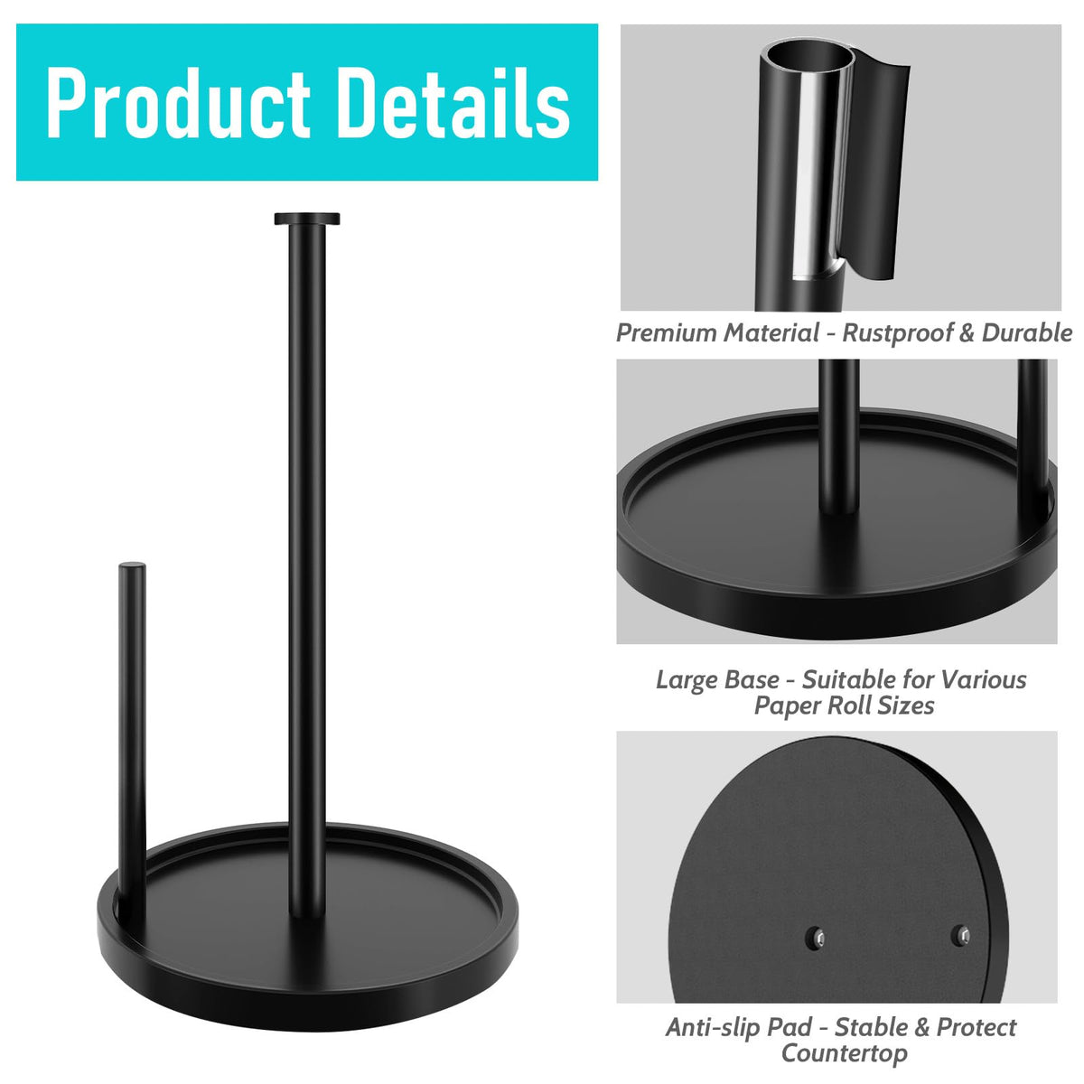 Paper Towel Holder Countertop with Anti Slip Weighted Base
