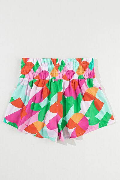 Smocked Contrast Print High Waist Skort for Women