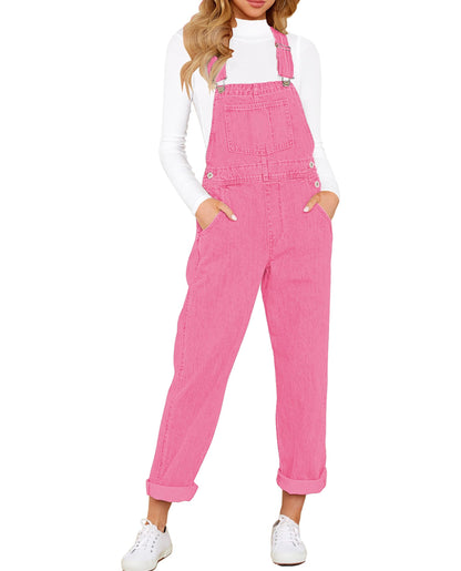 Denim Bib Overalls - Adjustable Loose Fit Jeans Jumpsuit for Women