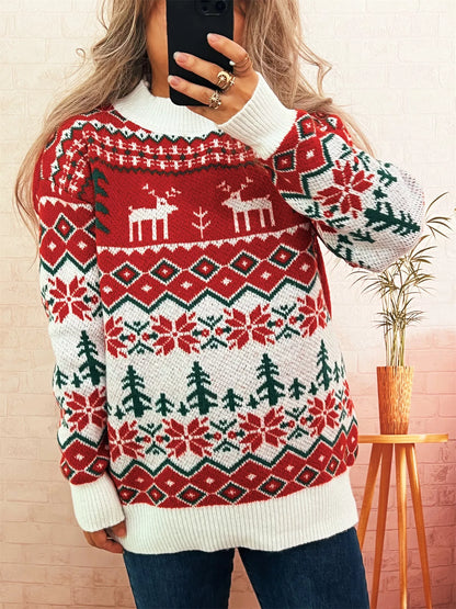Christmas Reindeer Pattern Round Neck Sweater