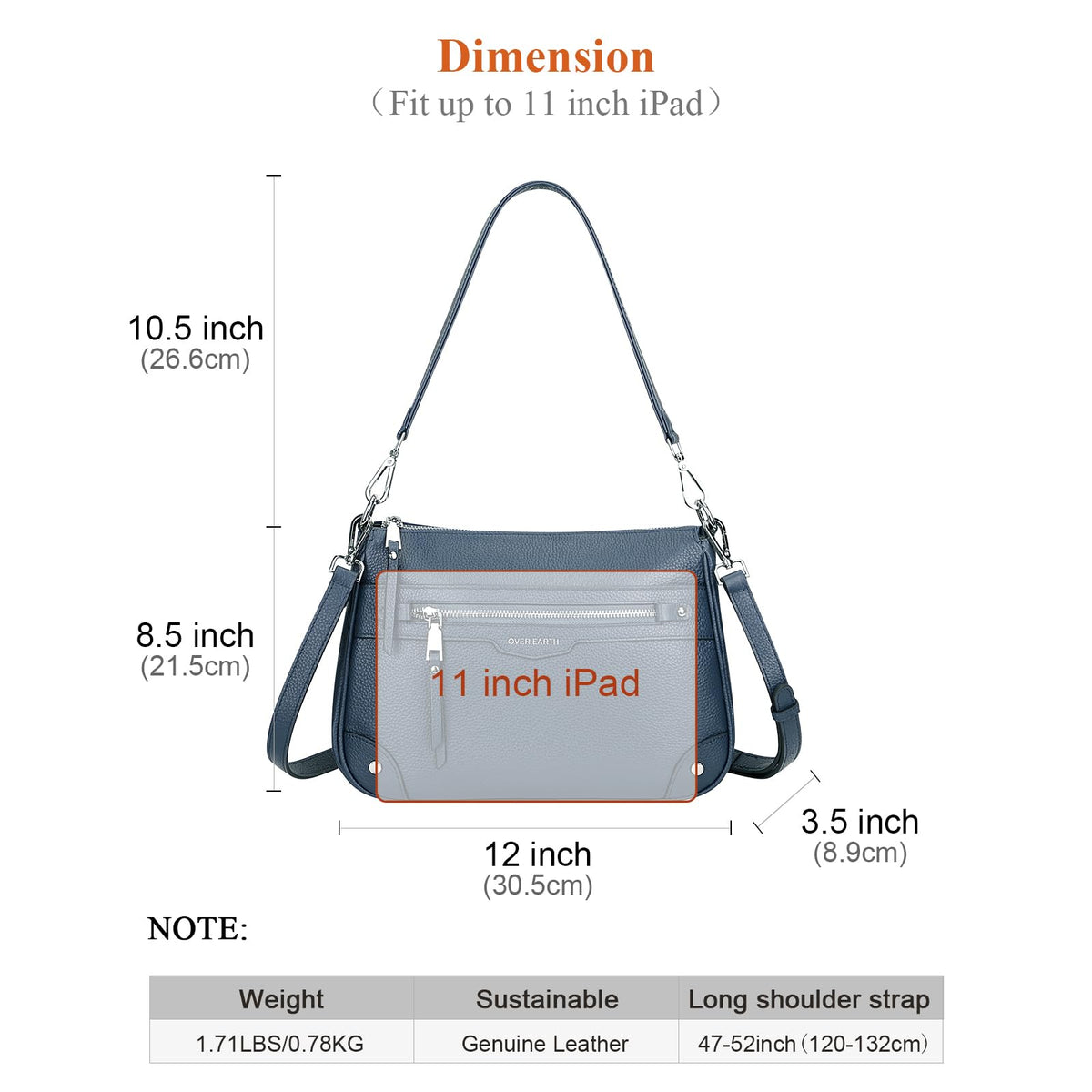 Over Earth Soft Genuine Leather Crossbody Bags for Women Medium Shoulder Purses Hobo Handbags with Multi Pockets