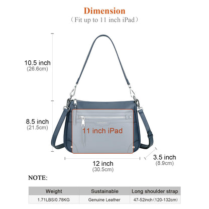 Over Earth Soft Genuine Leather Crossbody Bags for Women Medium Shoulder Purses Hobo Handbags with Multi Pockets