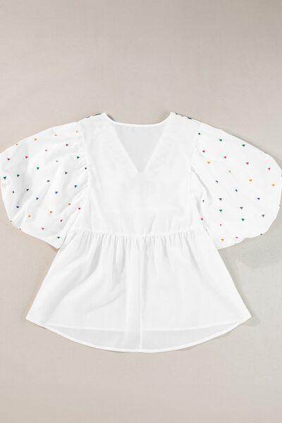 Printed V-Neck Puff Sleeve Top for Effortless Style
