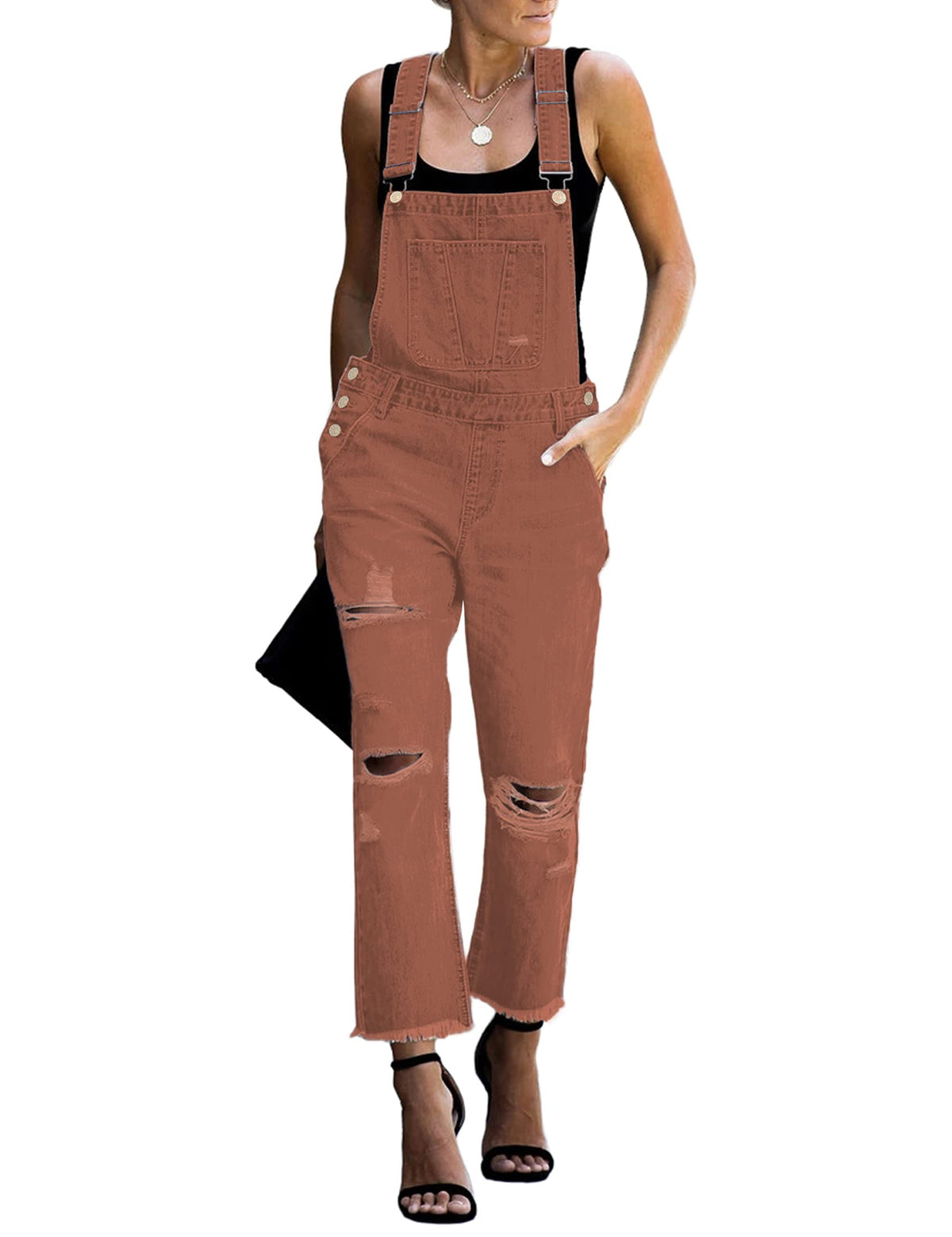 Denim Bib Overalls - Adjustable Loose Fit Jeans Jumpsuit for Women
