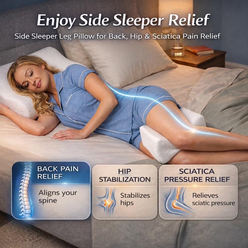 Contour Original Hourglass Knee Pillow for Side Sleepers with Adjustable Strap - Memory Foam Leg Support Cushion Between Knees for Hip &amp; Spine Alignment - Ergonomic Leg Pillow for Side Sleeping