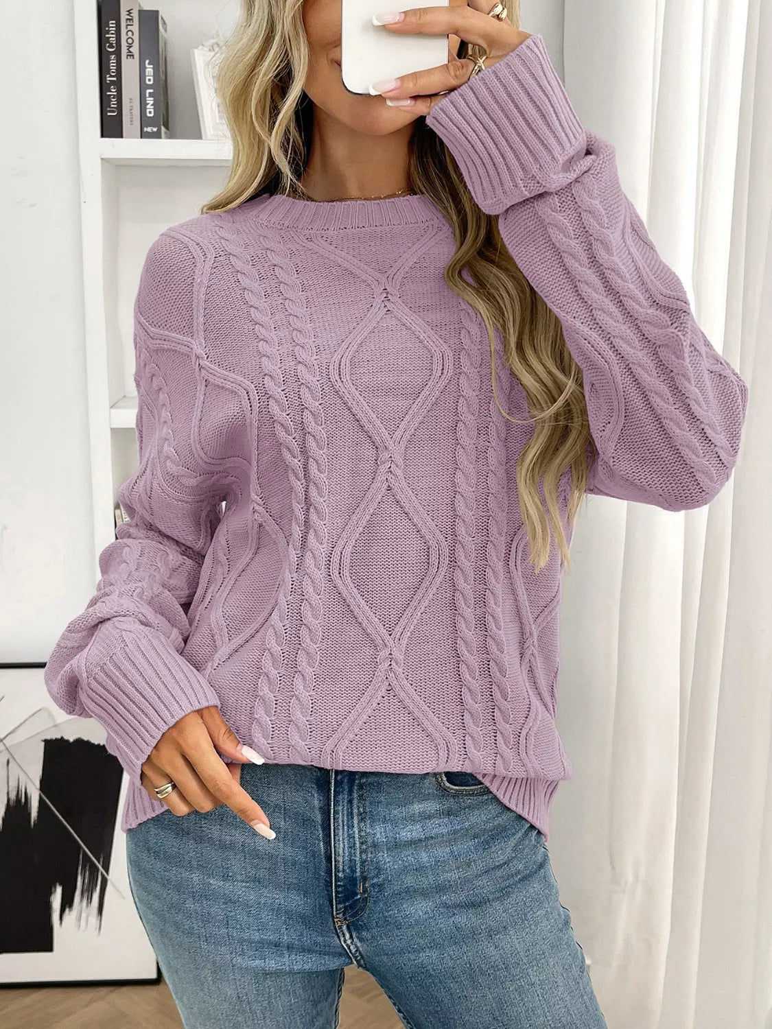 Cable Knit Round Neck Sweater